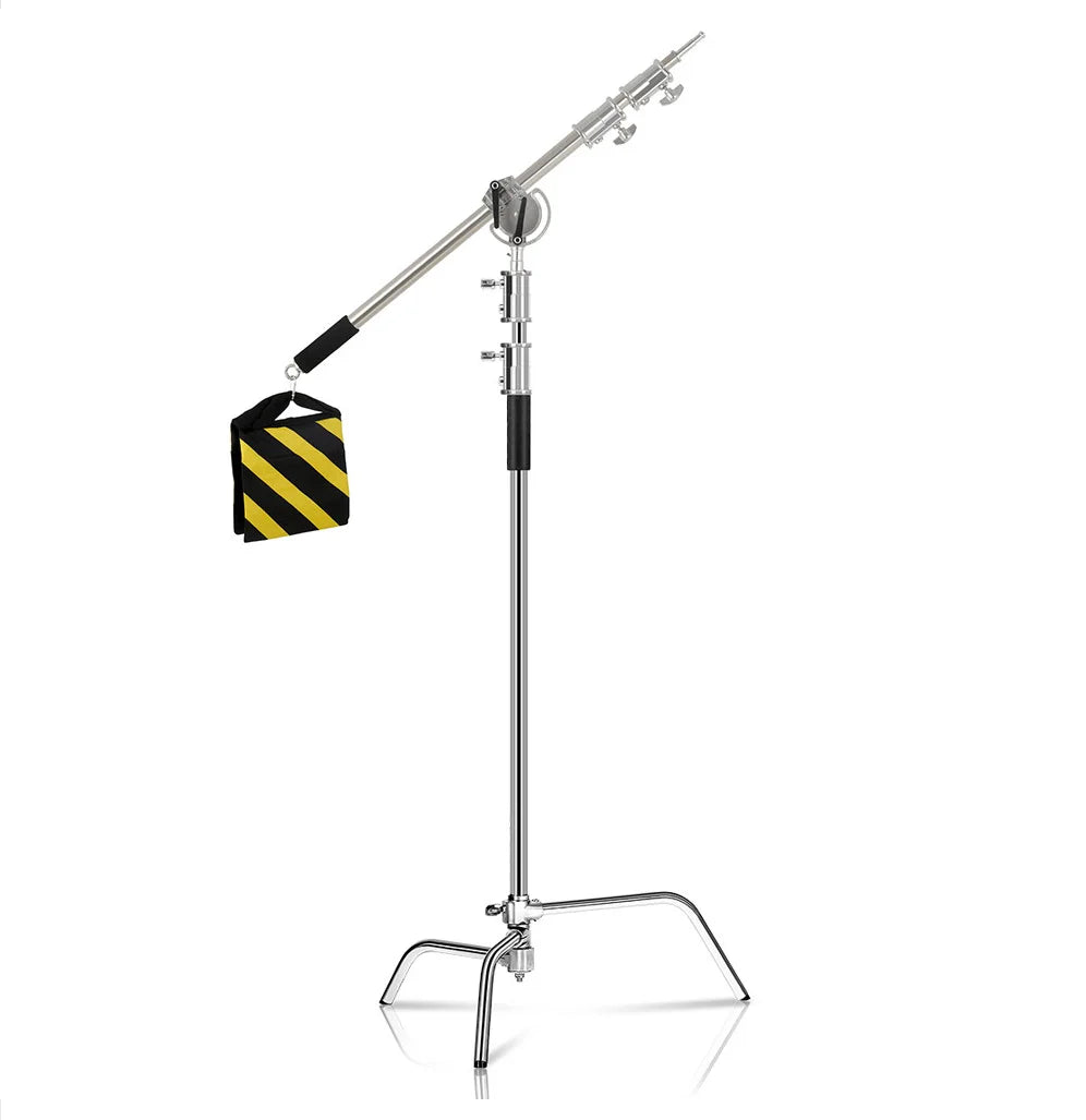 Kit de soporte C de acero inoxidable, soporte de luz con bolsa de peso, accesorios de estudio fotográfico, varilla de extensión, brazo cruzado de 2,49 M de longitud
