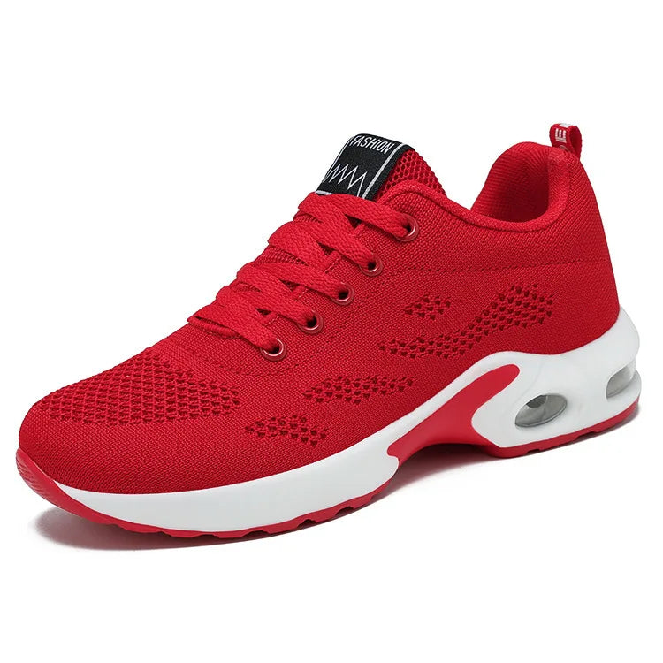 Zapatos deportivos transpirables con amortiguación de aire para mujer, zapatillas informales con cordones cruzados y tacón plano con punta redonda de estilo coreano