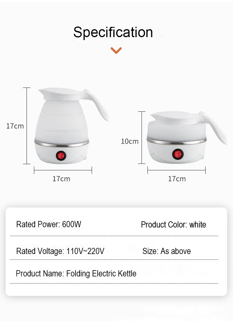 Tetera plegable y portátil, calentador de agua de 600ML, hervidor de agua eléctrico de viaje para el hogar, electrodomésticos de cocina de 220V, olla de agua hirviendo