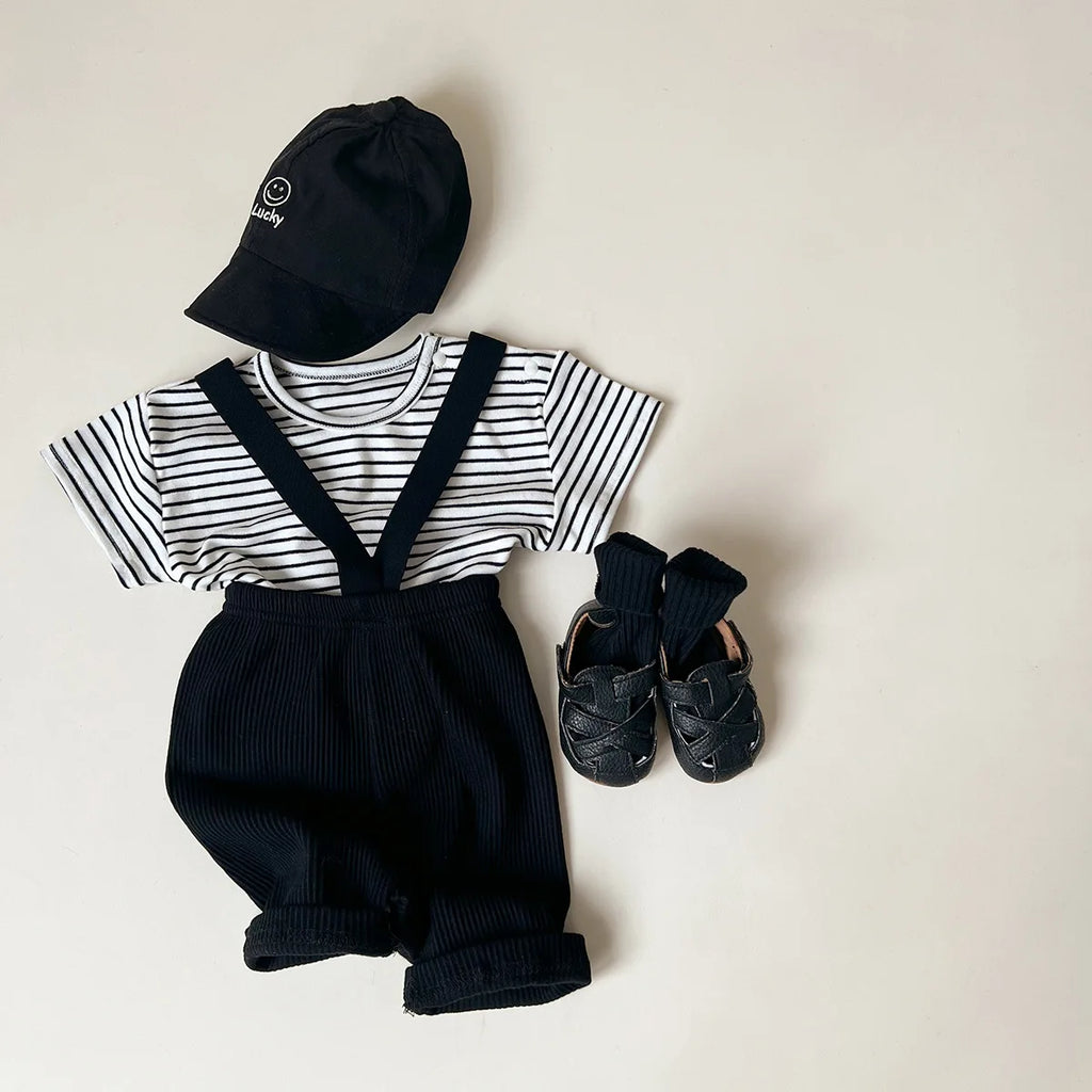 Conjunto de ropa UNITIM coreano de verano para bebés, camisetas de manga corta de algodón con tirantes, pantalones cortos finos, trajes para niños pequeños, 2 uds.