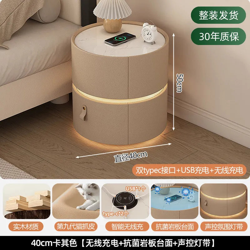 Mesitas de noche minimalistas modernas con carga inalámbrica, mesitas de noche redondas con almacenamiento, mesitas de noche seguras para dormitorio, muebles vintage Szafka Nocna para el hogar