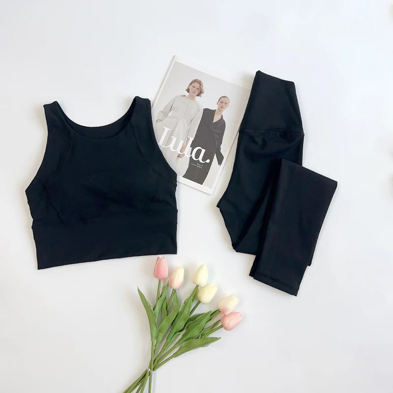 Ropa de Yoga de 2 piezas para mujer, conjunto de Yoga para gimnasio con tirantes cruzados en la espalda, Sujetador deportivo de realce, mallas de Yoga de cintura alta, ropa deportiva de entrenamiento