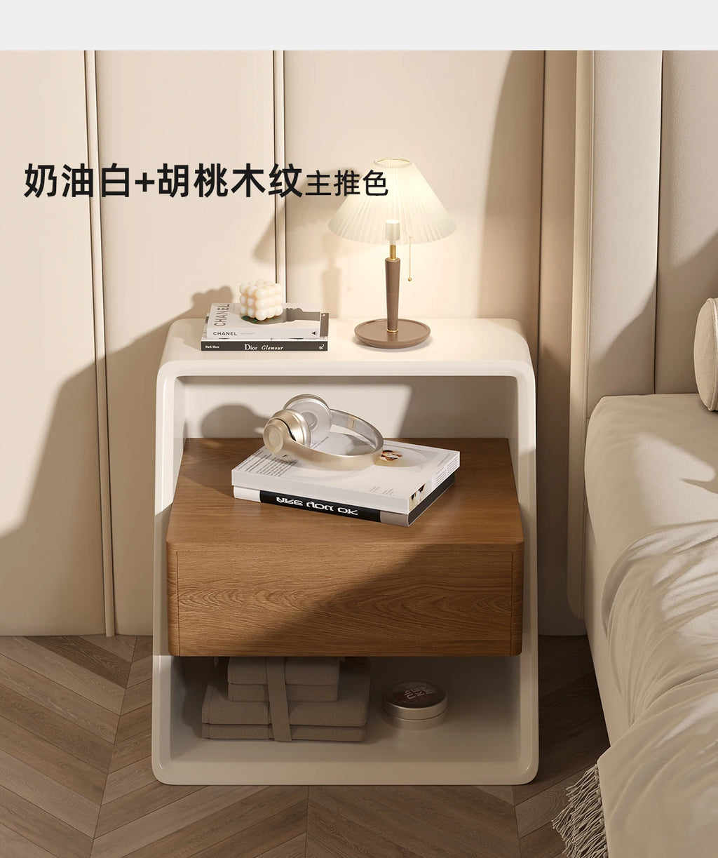 Mesita de noche minimalista italiana, madera maciza, crema, viento, pintura Simple y respetuosa con el medio ambiente, mesita de noche, mesa auxiliar creativa para dormitorio