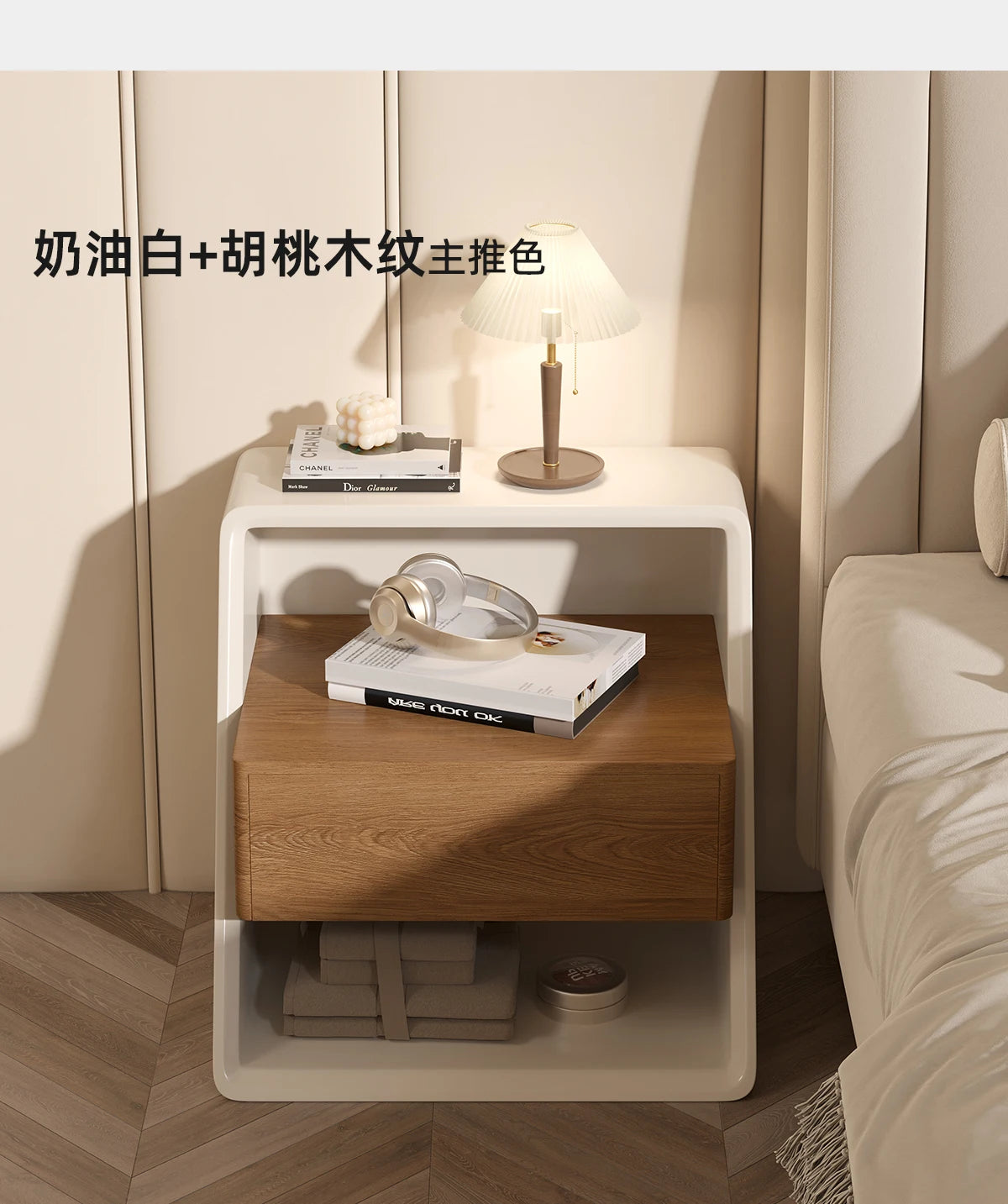 Mesita de noche minimalista italiana, madera maciza, crema, viento, pintura Simple y respetuosa con el medio ambiente, mesita de noche, mesa auxiliar creativa para dormitorio