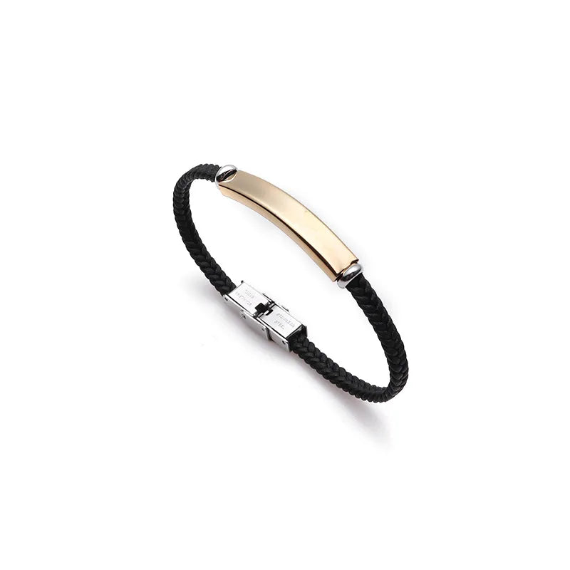Pulsera Punk fina de cuero con nombre personalizado para hombre, pulseras personalizadas de acero inoxidable para mujer y hombre, pulsera de identificación