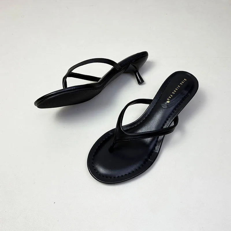 Sandalias de tacón fino para mujer, estilo chanclas, con punta redonda, para primavera y verano