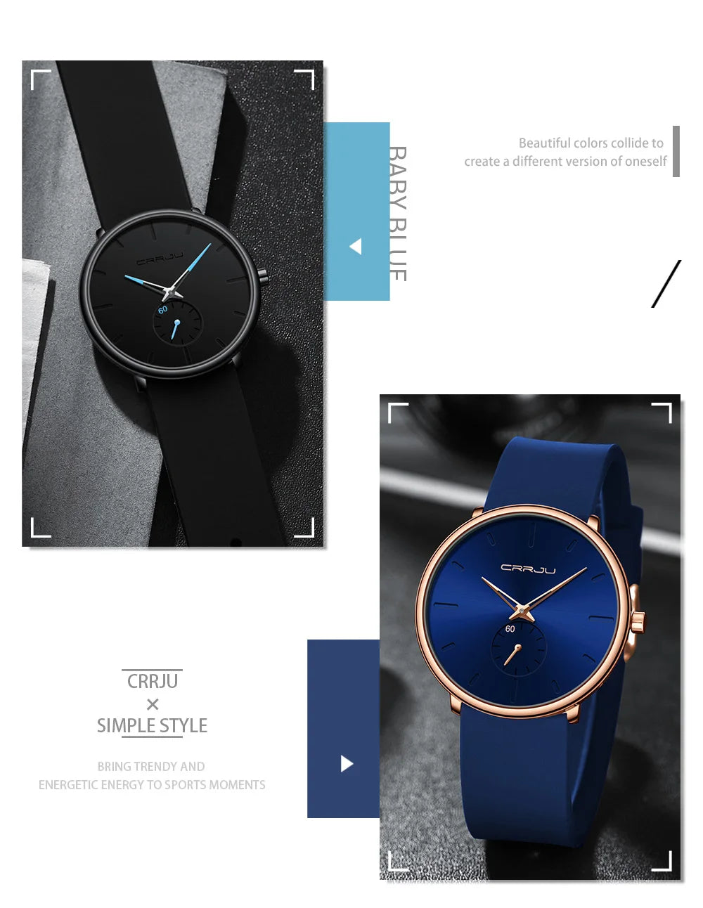 CRRJU-Conjunto de relojes de silicona informales para hombre y mujer, relojes de pulsera de cuarzo con esfera Simple, reloj de vestir para mujer