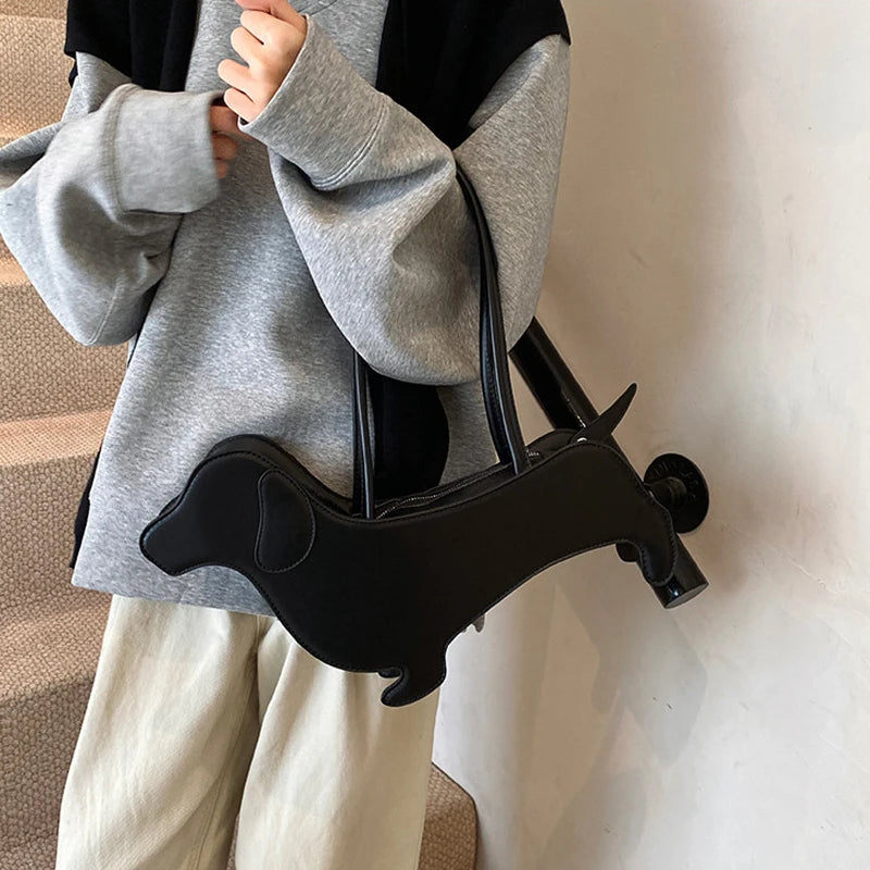 Bolso de hombro tridimensional de perro salchicha, bolso Retro de cuero PU con diseño de bolso para axila para mujer, bolso de viaje de tendencia