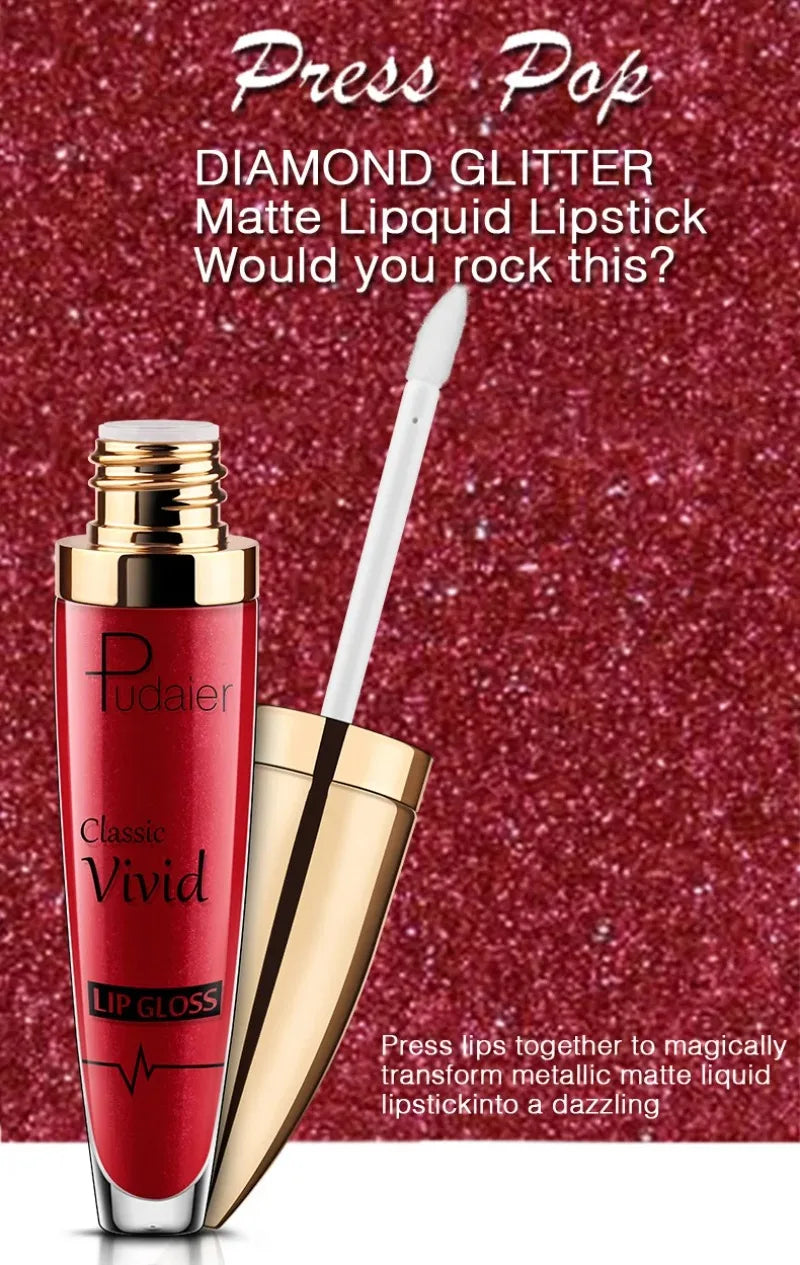 Lápices labiales líquidos con purpurina mate, brillo de labios brillante con diamantes, resistente al agua, brillo de labios de larga duración, Maquillaje de tinte de labios para mujer