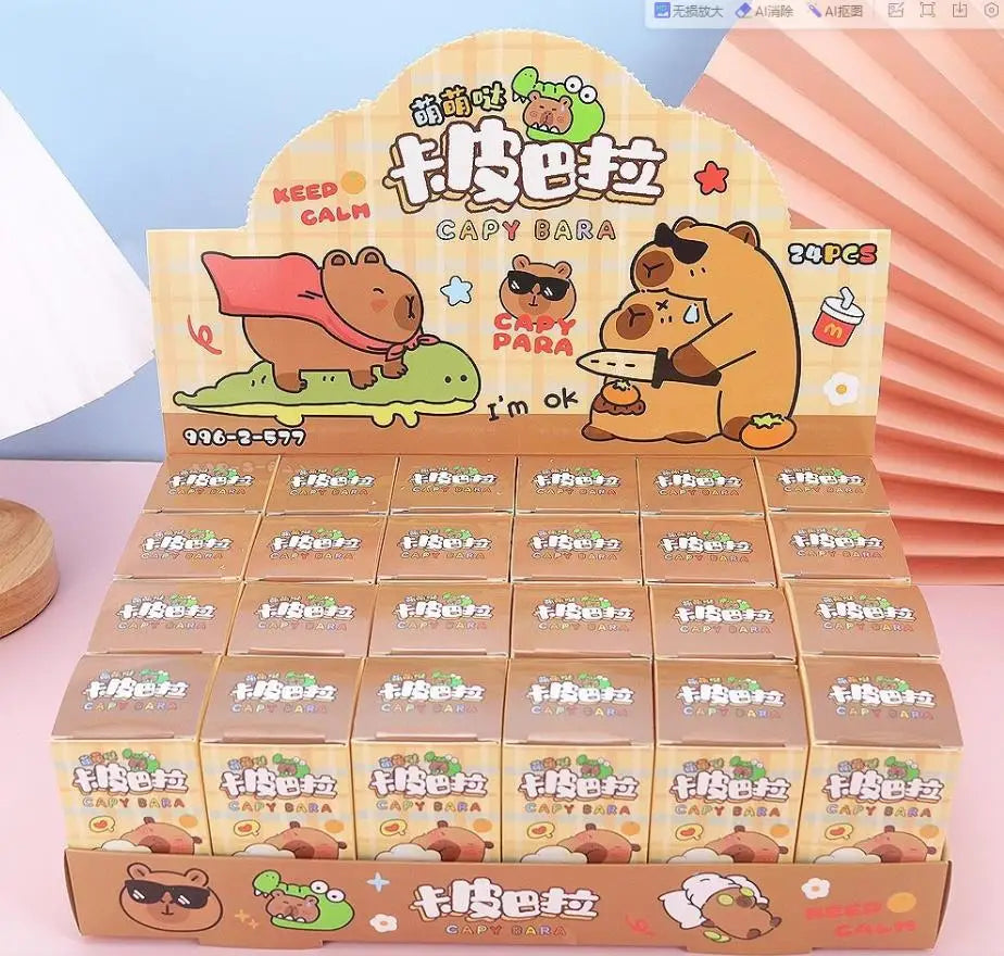 Caja Sorpresa con Llavero de Muñeco de Capibara, Juguetes de Descompresión de Lotería Musical para Niños, Decoración de Mochila de Capibara de Dibujos Animados