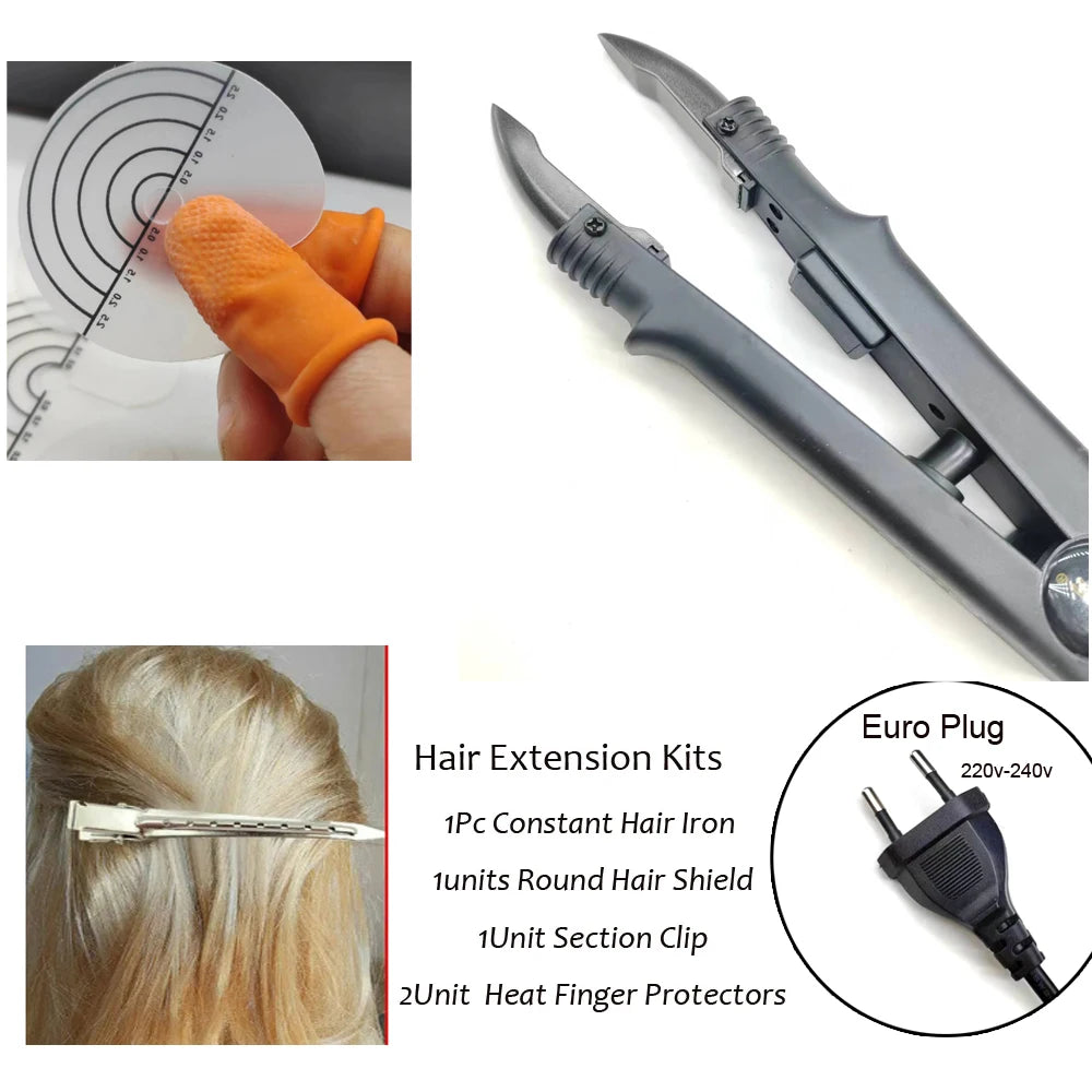Pinzas de conector de calor Captin para extensiones de cabello, herramienta constante de hierro para extensiones de cabello con luz en V, herramientas de extensión de cabello