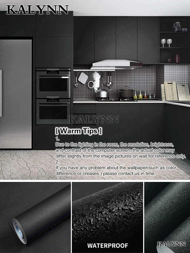 Papel tapiz impermeable de Color sólido, autoadhesivo para habitación, armario blanco y negro, pegatina de pared mate para muebles de cocina, ancho personalizable