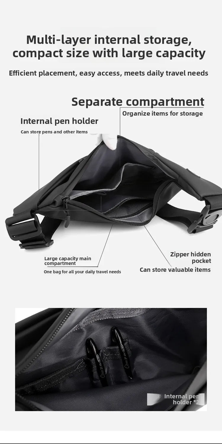 Bolso de Pecho Impermeable para Hombre, Bandolera, Mochila para Viajes Diarios, Membrana de Cuero Resistente a Salpicaduras, Ideal para Viajes Casuales