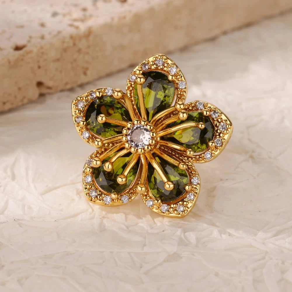 Anillos de acero inoxidable de lujo chapados en oro, piedra colorida, anillo de corazón de cristal de circón para mujer, joyería Bohemia de boda, regalo de Navidad