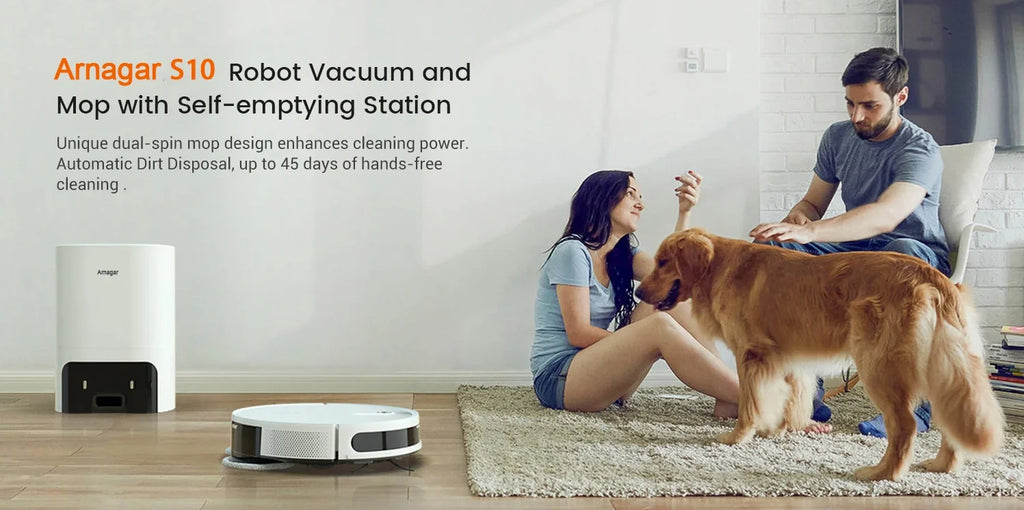 Robot Aspirador Arnagar S10 con Autovaciado, Recolección de Polvo, Función de Fregado, 12000Pa, 5200mAh, Bajo Ruido, Control por APP para Limpieza del Hogar