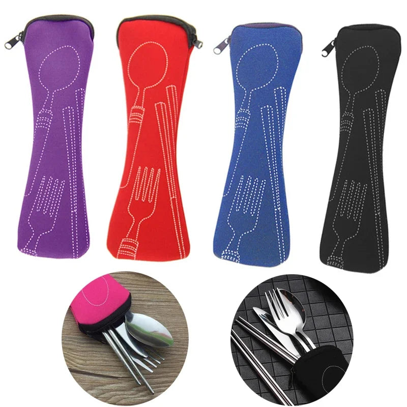 Bolsa de almacenamiento portátil para cubiertos, embalaje de viaje, caja de almacenamiento para Picnic, tenedor, cuchara, cuchillo, sin vajilla