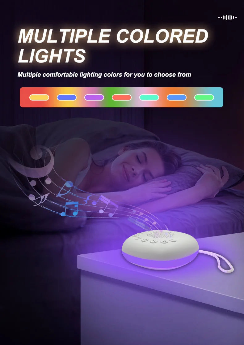 Máquina de Sonido Blanco 2 en 1, Portátil USB, para Dormir Bebés, con 20 Sonidos Relajantes, Luz Nocturna LED y Batería Recargable Integrada
