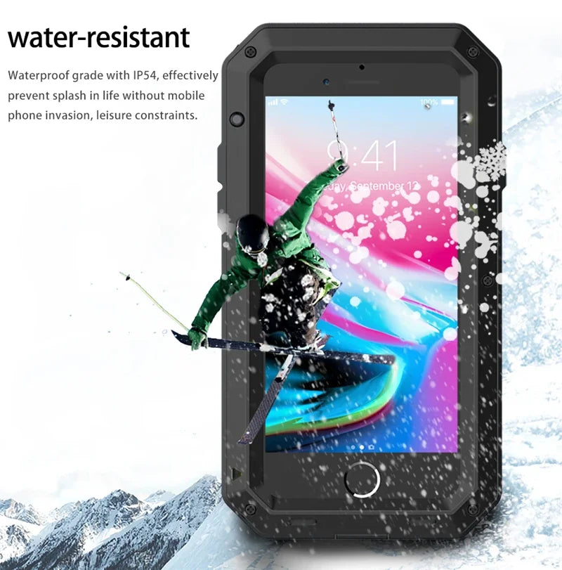 Funda protectora Armor resistente para iPhone 16 7 8 Plus XR Xs 11 12 13 15 16 Pro Max 14 Plus SE 360 cubierta de tanque de Metal a prueba de golpes