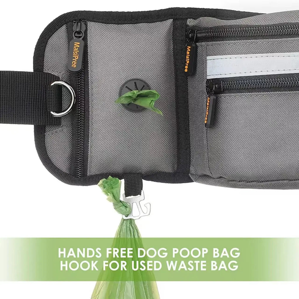 Riñonera de adiestramiento al aire libre con bolsa de golosinas de entrenamiento para perros desmontable, riñonera reflectante para caminar con mascotas, almacenamiento de correa para correr