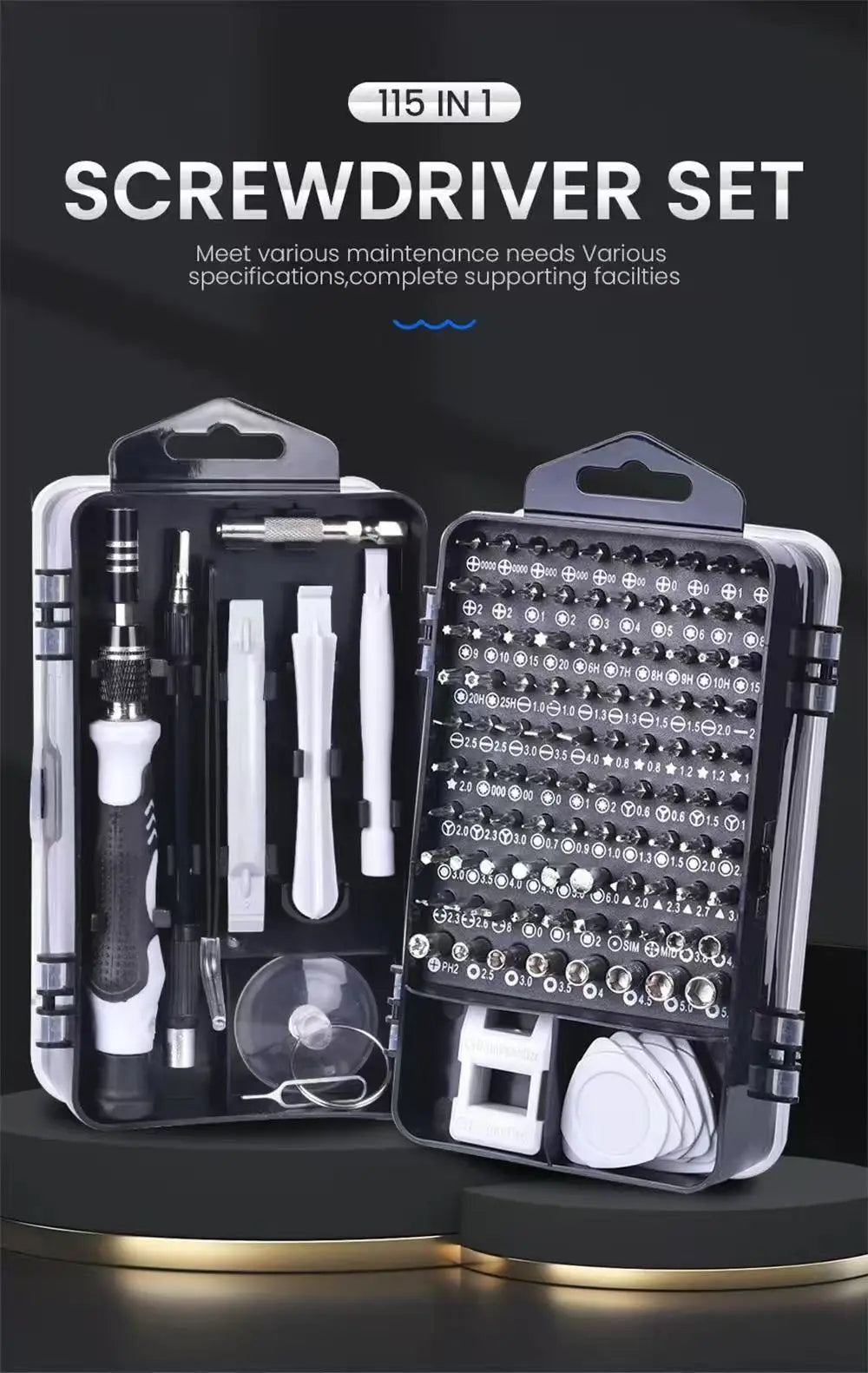Juego de Destornilladores Magnéticos de Precisión Profesional 115 en 1, Juego de Herramientas de Reparación con Puntas Torx Hexagonales para iPhone, Xiaomi, Mac, PC, Gafas, Relojes