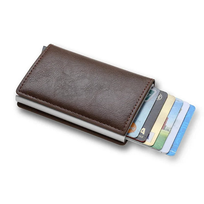 Cartera de aluminio Rfid para hombre, tarjeteros, monedero de fibra de carbono para hombre, cartera inteligente delgada de negocios, tarjetero de crédito, funda, soporte para notas