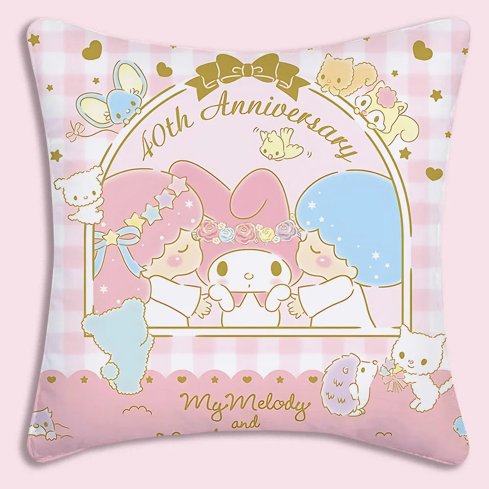 Sanrios-fundas de almohada rosa My Melody, sofá decorativo de dibujos animados para el hogar, estampado de doble cara, cojín bonito de felpa corto, nueva funda