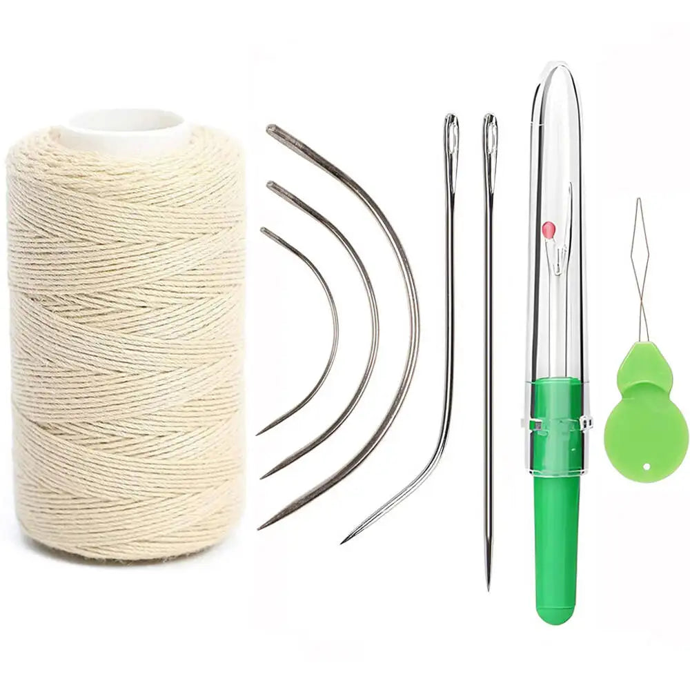 3 rollos de hilos para tejer cabello con 10 piezas, agujas de coser, hilos para tejer para hacer pelucas, costura a mano, trama de cabello DIY