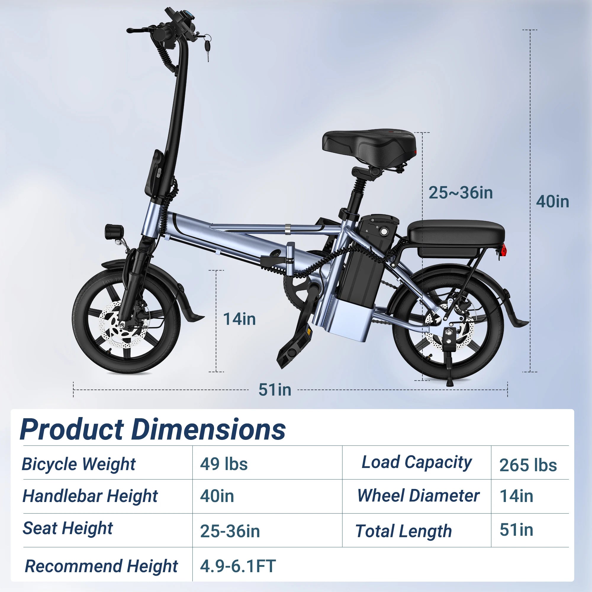 Bicicleta Eléctrica Plegable E14 de 500W para Adultos, 22MPH, 38 Millas, 14 Pulgadas, con Cuadro Plegable y Cesta Trasera, Bicicleta Eléctrica Urbana, Stock en la UE