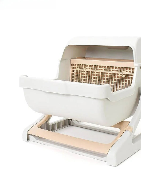 Caja de arena extra grande para gatos, semicerrada, sin arena, con limpieza automática, diseño portátil para gatos grandes, a...