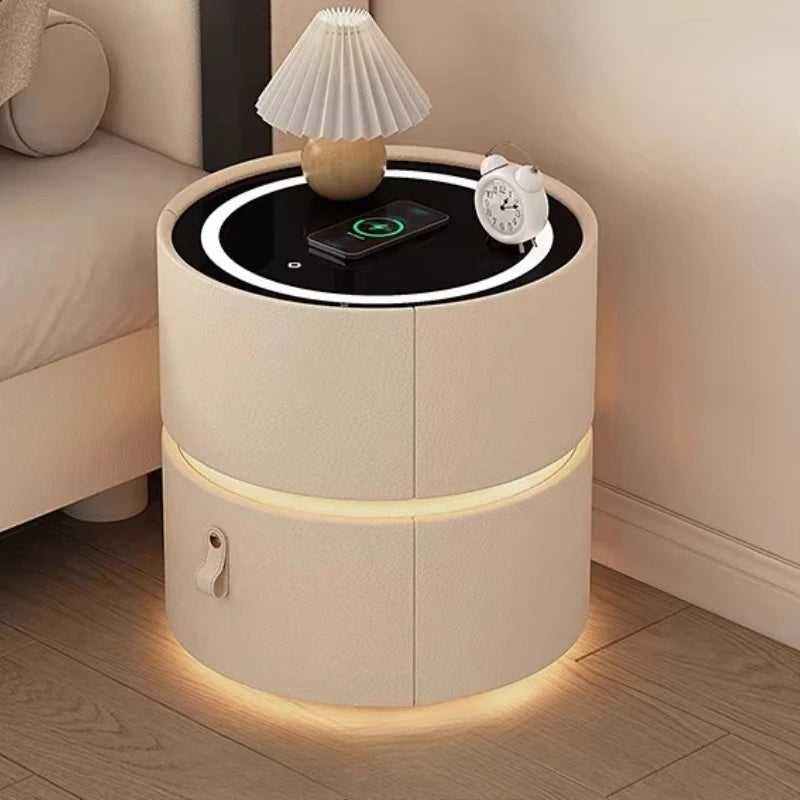 Mesitas de noche minimalistas modernas con carga inalámbrica, mesitas de noche redondas con almacenamiento, mesitas de noche seguras para dormitorio, muebles vintage Szafka Nocna para el hogar
