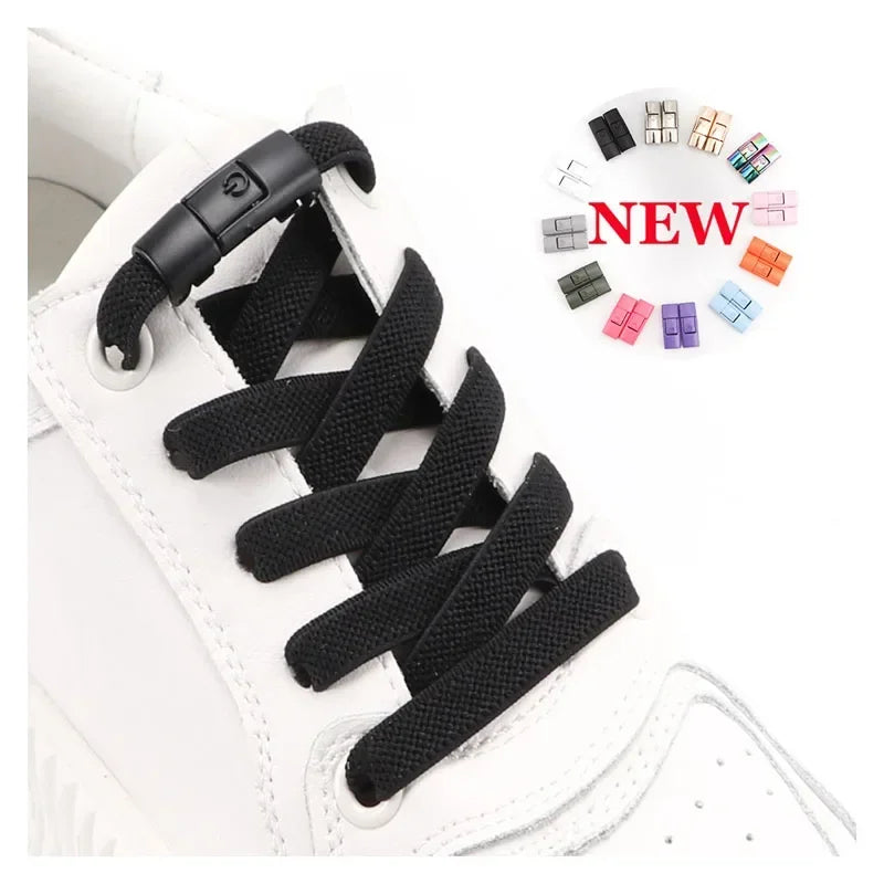 Cordones para zapatos sin cordones, cordones con cierre a presión sin corbatas, cordones elásticos, zapatillas para niños y adultos, cordones planos ensanchados de 8MM para zapatos, 2024