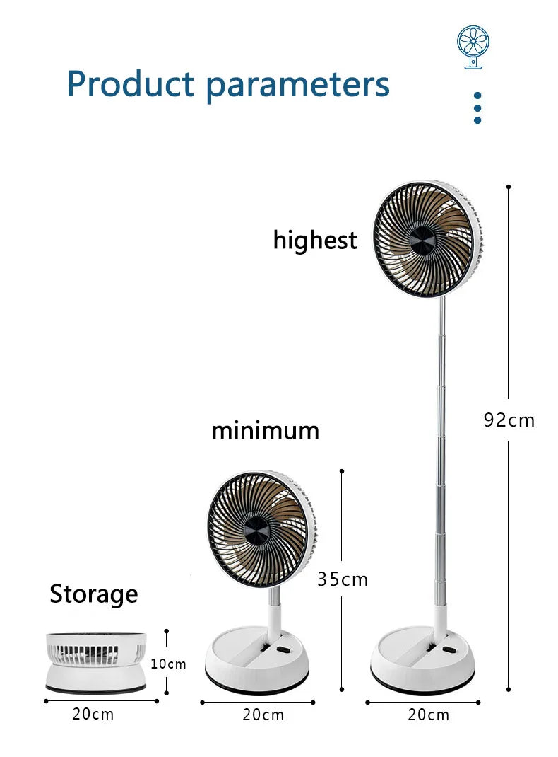 Ventilador de pie oscilante portátil con mando a distancia, ventilador de escritorio plegable, ventilador de Pedestal con batería recargable para acampar