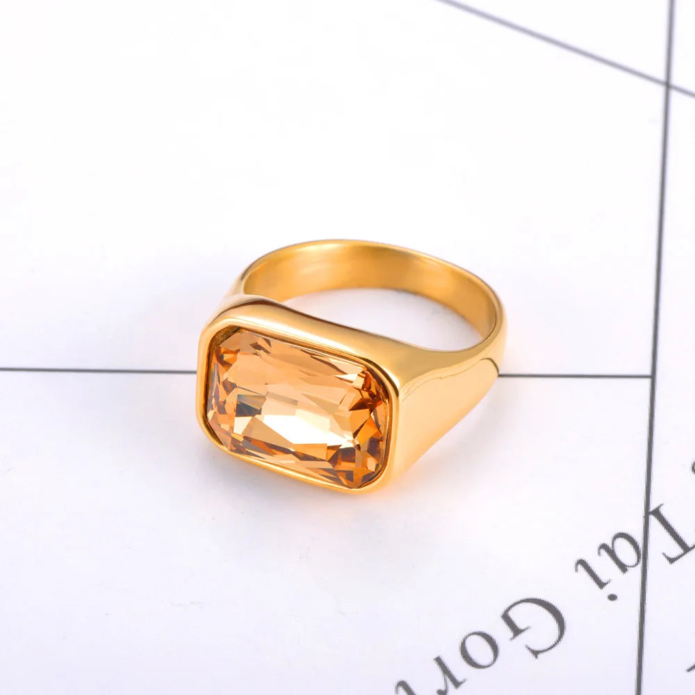 Lokaer, anillo de boda de acero inoxidable con circonita cúbica brillante de lujo, chapado en oro de 18 quilates PVD, joyería resistente al agua R24007