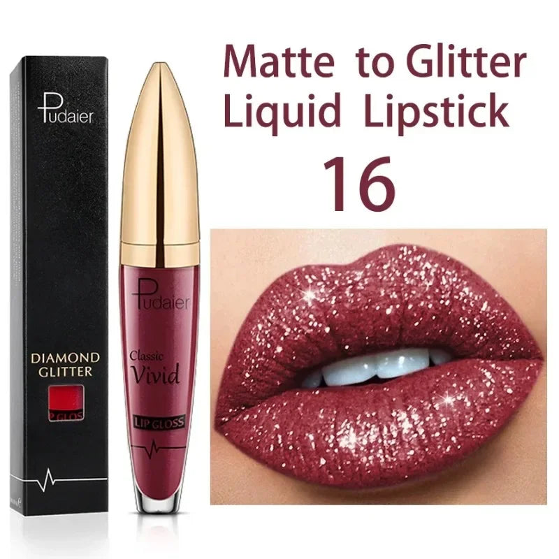 Lápices labiales líquidos con purpurina mate, brillo de labios brillante con diamantes, resistente al agua, brillo de labios de larga duración, Maquillaje de tinte de labios para mujer