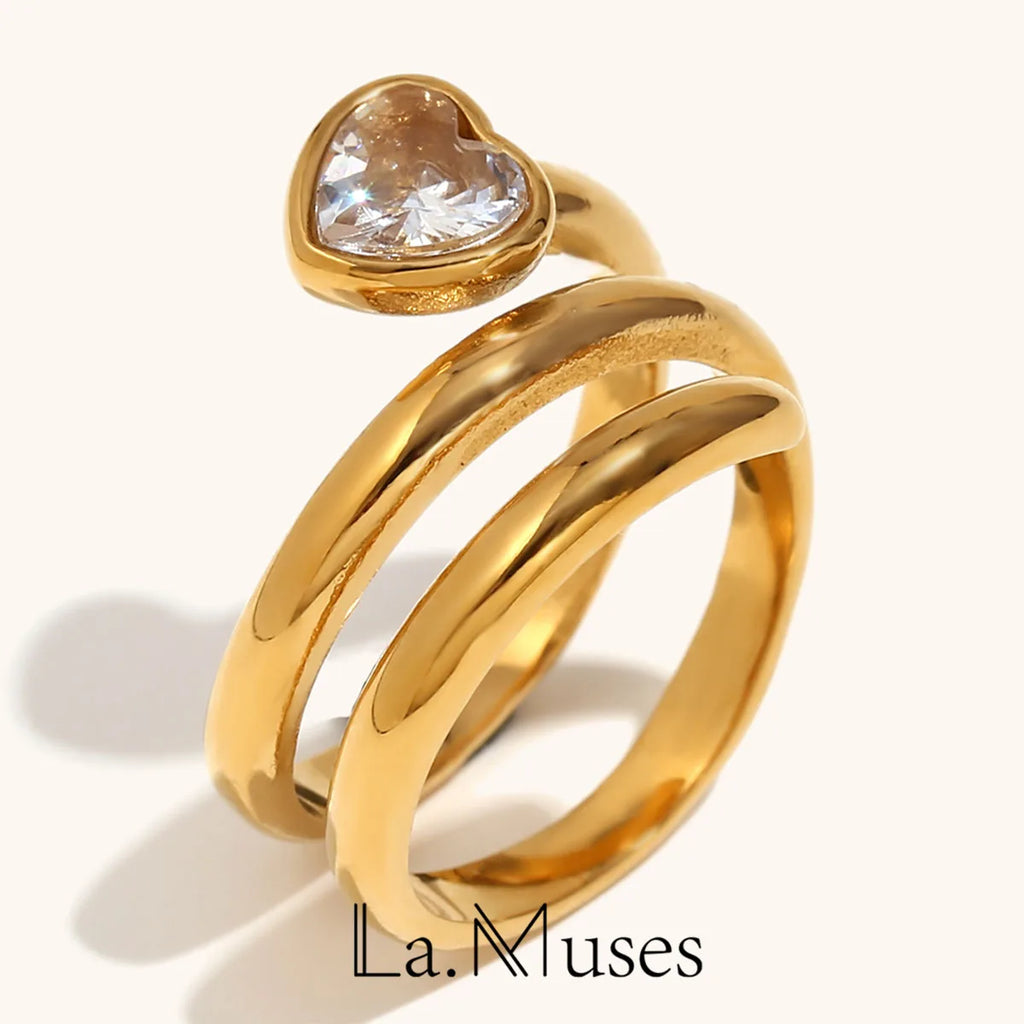 La. Muses Anillo de mujer de acero inoxidable con circonita de amor con cabeza de serpiente de doble capa, regalo de joyería de moda Simple
