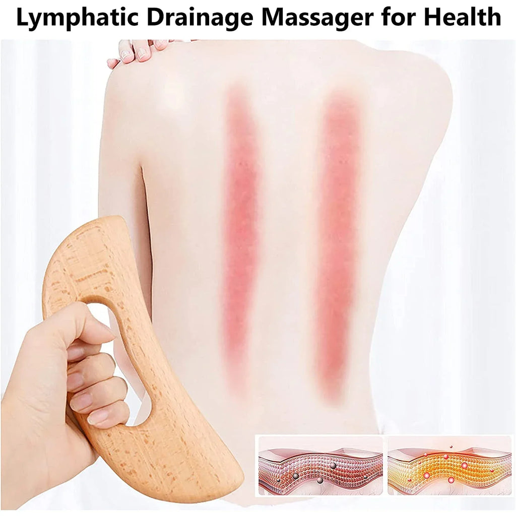 Masajeador de drenaje linfático, herramienta Gua Sha de madera para masaje corporal, raspador para anticelulítico, paleta Gua Sha, 2 uds.