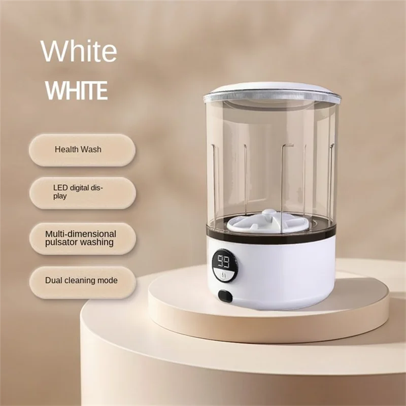 Mini Lavadora Blanca de 2L, 2000 mAh, Totalmente Automática, Portátil, con Turbina LED, Compacta para Ropa de Niños, Ropa Interior, Bragas y Calcetines