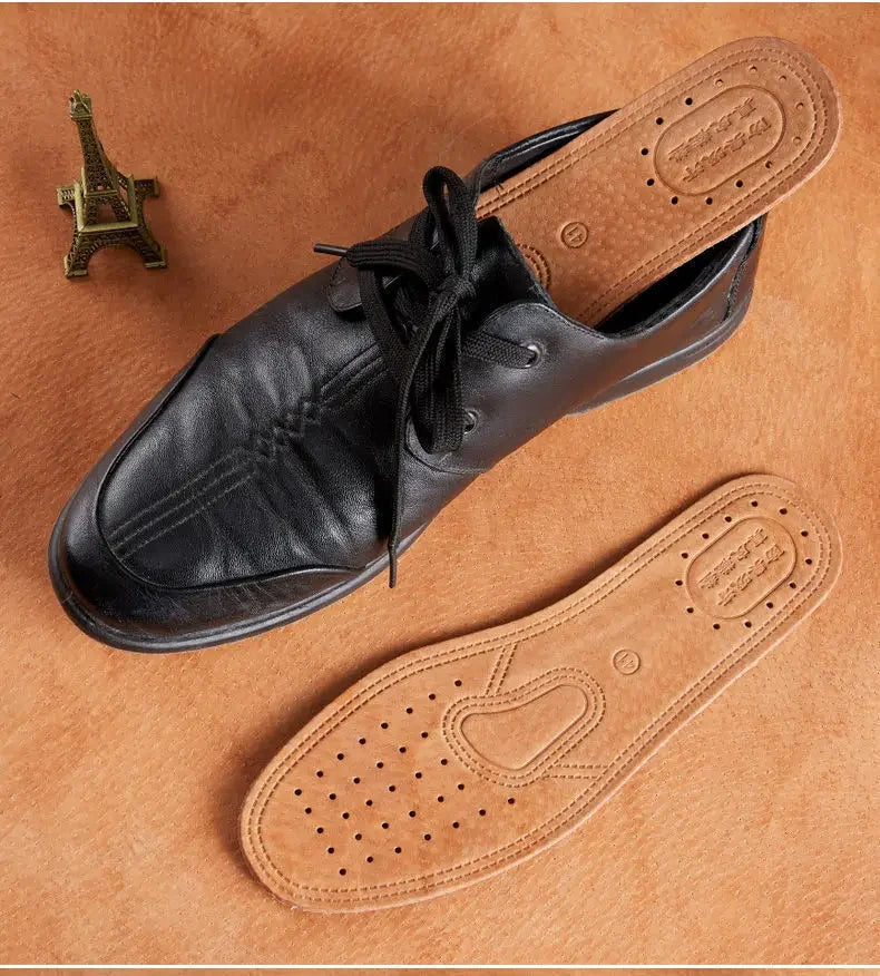 1 par de plantillas de piel de vaca para zapatos de hombre, desodorante cómodo, plantilla de cuero informal, pies, suela de zapato plana de cuero genuino de calidad