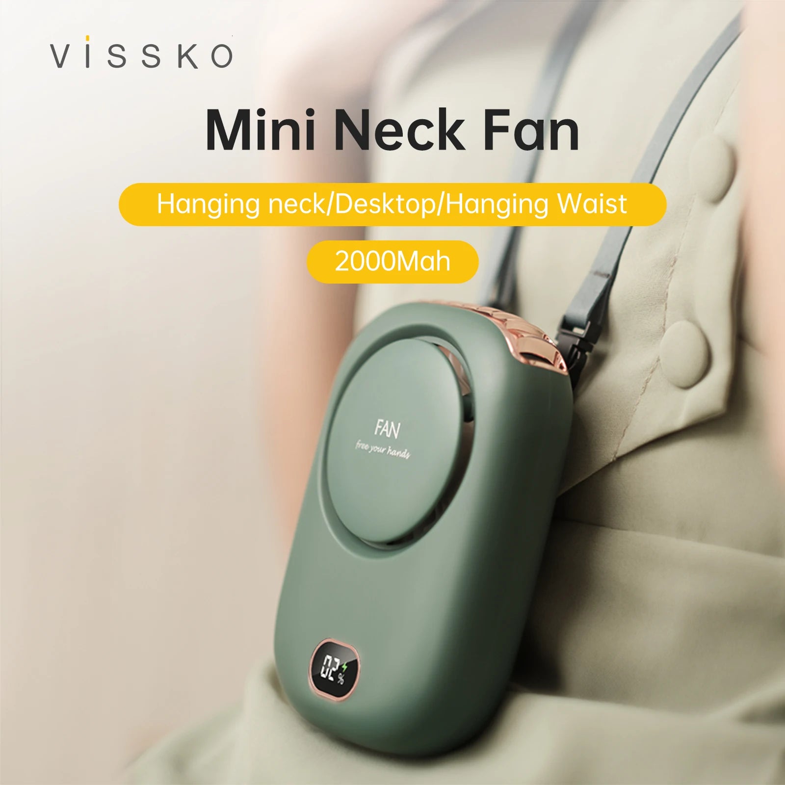 Vissko-ventilador portátil para colgar en el cuello, miniventiladores con cordón ajustable, ventilador de refrigeración deportivo recargable por USB sin aspas para viajes de niños
