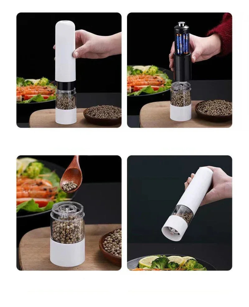 Molinillo eléctrico automático de pimienta y sal con luz LED, molinillo de especias de aspereza ajustable, herramienta de cocina