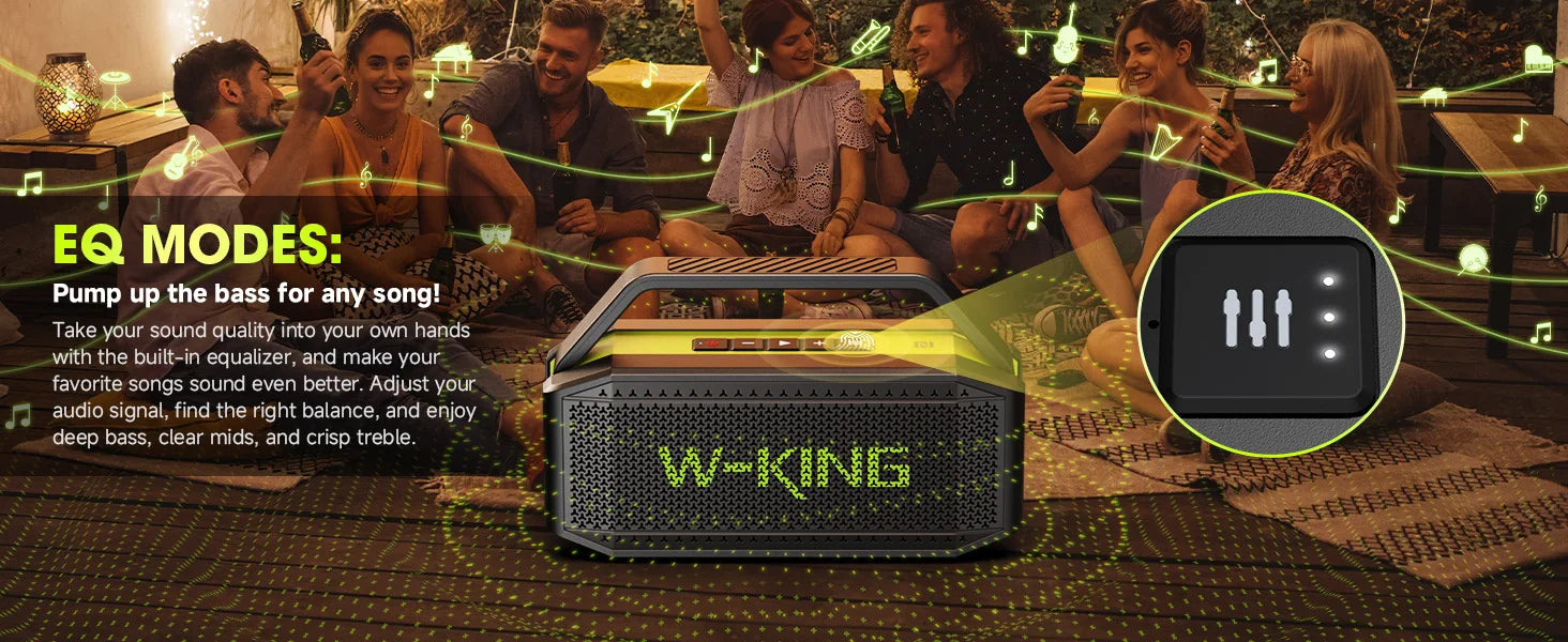 Altavoz Bluetooth W-KING D9-1 Verde, 100W Pico, 60W HD, IPX6, Portátil, Inalámbrico, Resistente al Agua, para Fiestas al Aire Libre, con 2 Subwoofers/Radiador Pasivo Extra Grande, Bajos Profundos, 40H, PowerBank, TF, AUX, E