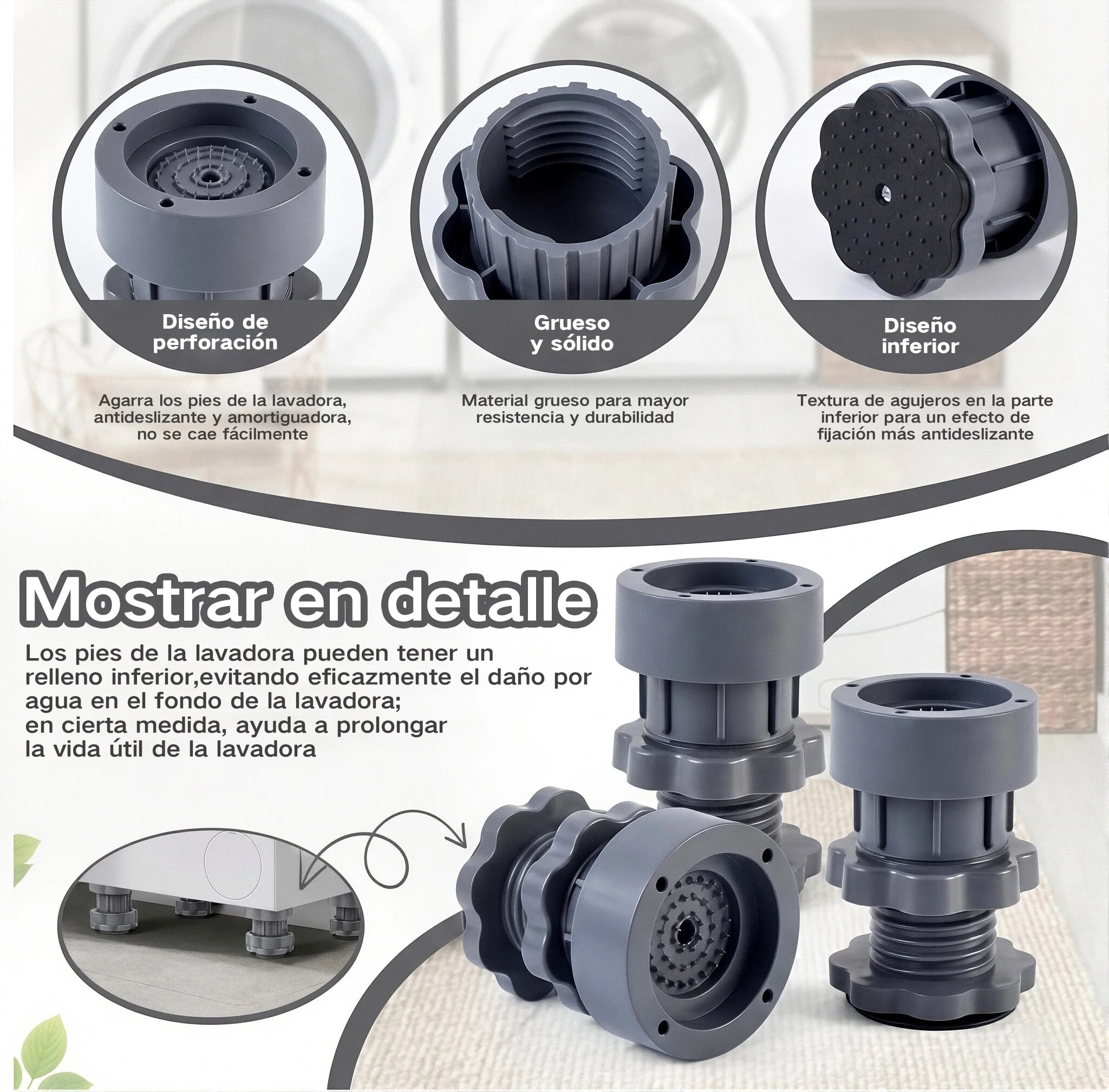 Base Antivibración para Lavadora, Almohadillas Antideslizantes y Amortiguadoras, Soporte Universal Elevador para Lavadora, Refrigerador, Reducción de Ruido y Humedad