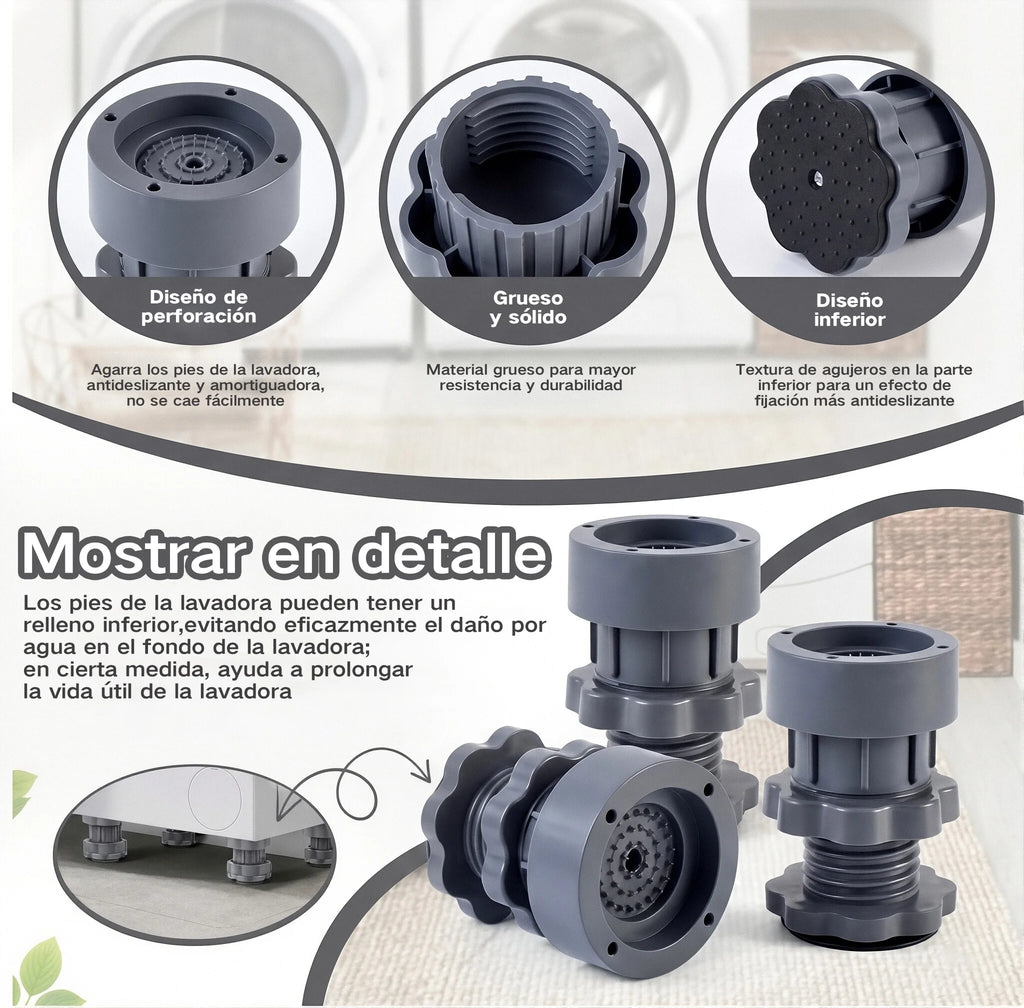 Base Antivibración para Lavadora, Almohadillas Antideslizantes y Amortiguadoras, Soporte Universal Elevador para Lavadora, Refrigerador, Reducción de Ruido y Humedad
