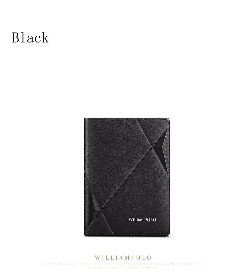 Tarjetero RFID ultrafino compacto de alta gama antidesmagnetización para hombre, bolso para documentos de Cuero de vaca real, miniWILLIAMPOLO desmagnetización