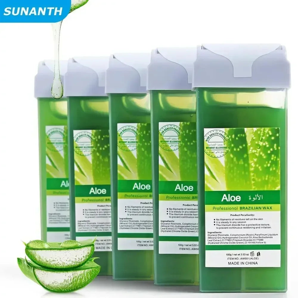 Cera depilatoria en roll-on 2026 con rosa y aloe, cartucho de cera indolora para depilación, calentador de cera para depilación de bikini y cuerpo