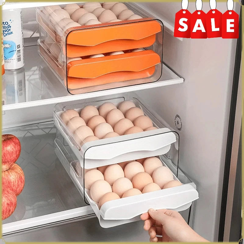 Organizador de Cocina 2026: Caja de Almacenamiento de Huevos para Refrigerador, Plástico, 2 Niveles, Tipo Cajón, Gran Capacidad