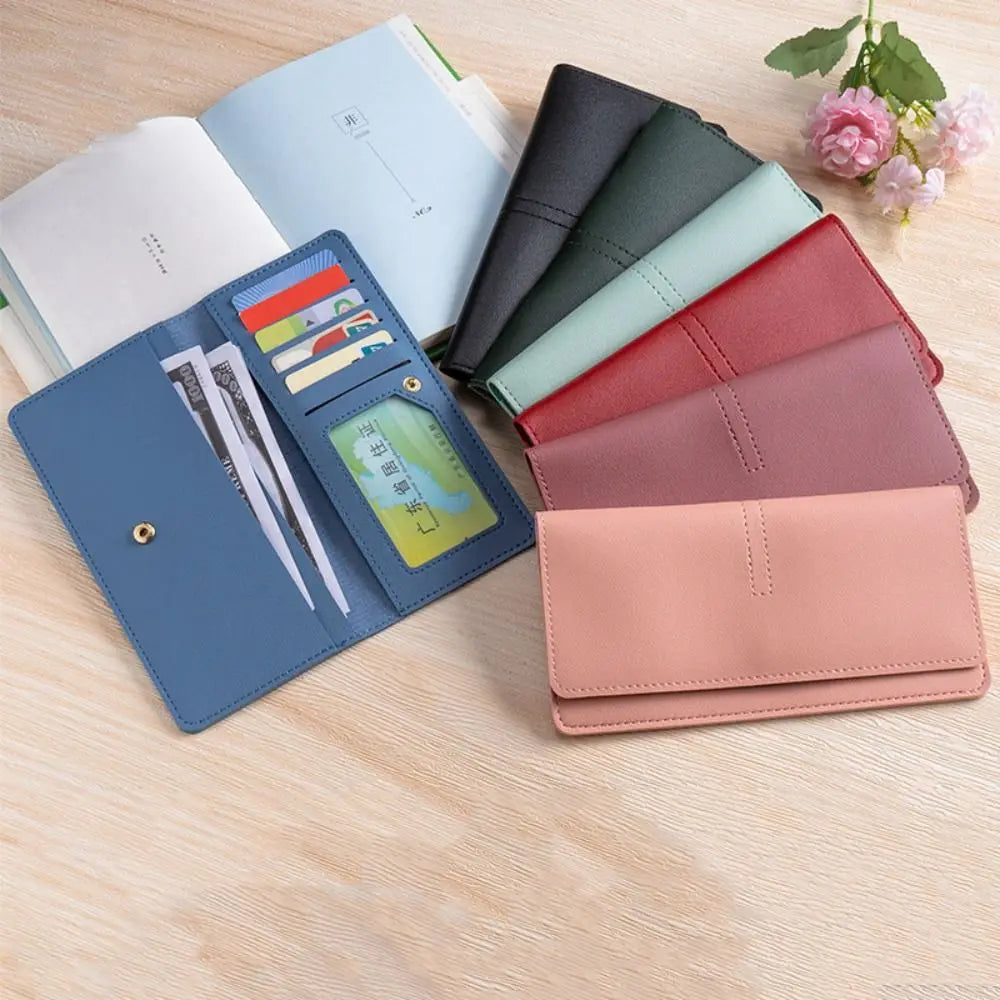 Carteras portátiles de cuero PU para mujer, carteras finas de gran capacidad de Color sólido, Mini cartera para mujer