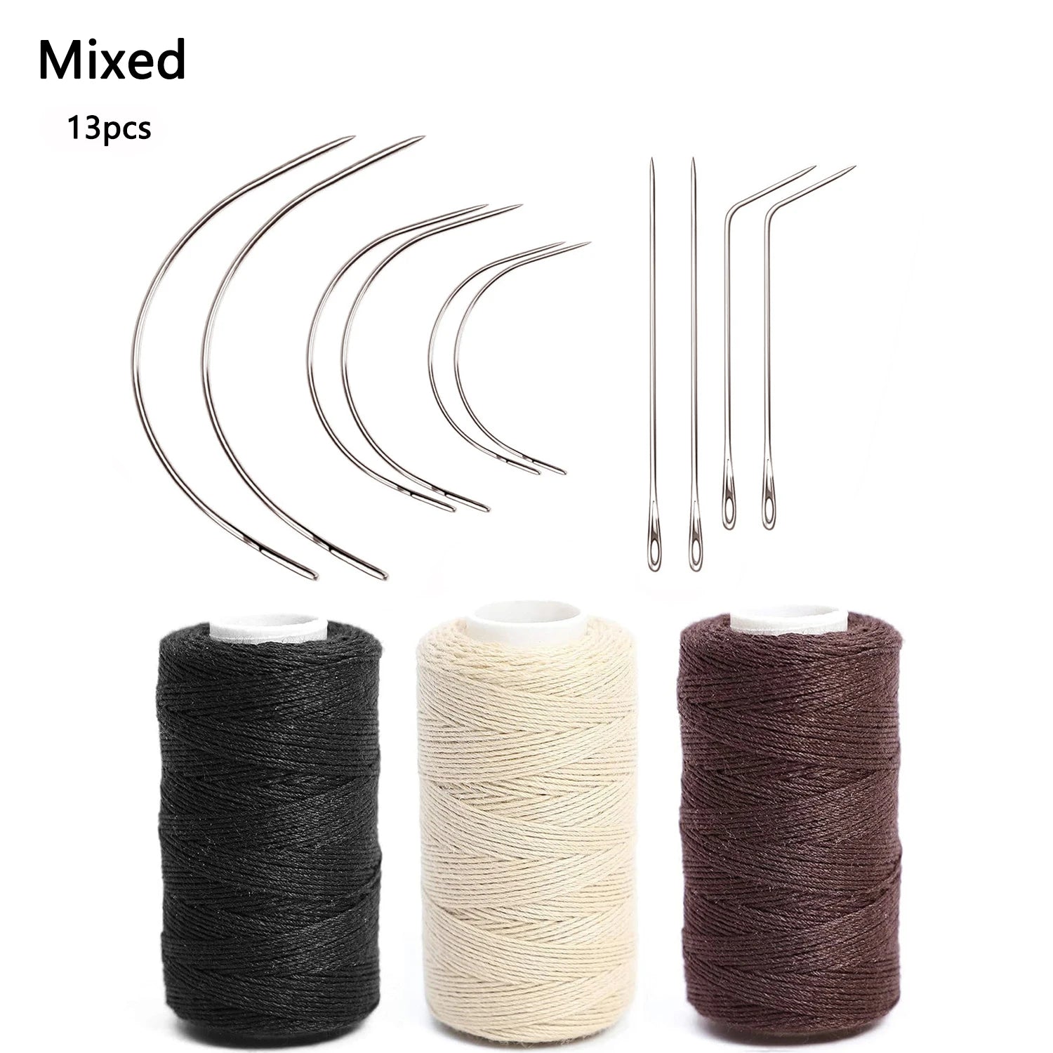 3 rollos de hilos para tejer cabello con 10 piezas, agujas de coser, hilos para tejer para hacer pelucas, costura a mano, trama de cabello DIY