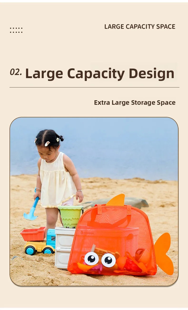 Bolsa de playa bonita de gran capacidad, juguete de excavación de arena, bolsa de malla plegable portátil para viajes en la playa, almacenamiento de deportes al aire libre, novedad de 2025