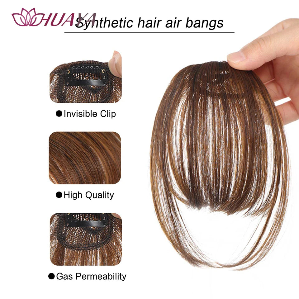 HUAYA-flequillo de aire sintético para mujer, pelo falso corto Natural, Invisible, sin costuras, extensiones de cabello frontal